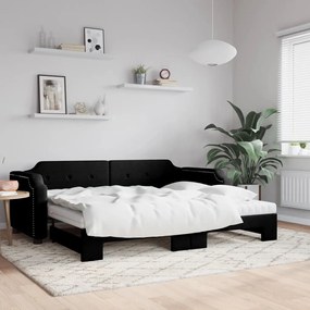 Καναπές Κρεβάτι Συρόμενος Μαύρο 80x200 εκ. Υφασμάτινος Στρώματα - Μαύρο