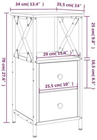 Κομοδίνο Μαύρο 34 x 35,5 x 70 εκ. από Επεξεργασμένο Ξύλο - Μαύρο