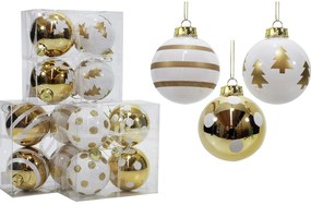 Χριστουγεννιάτικη Μπάλα Λευκό/Χρυσό 100mm Σετ 4Τμχ Σε 3 Σχέδια