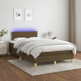 vidaXL Κρεβάτι Boxspring με Στρώμα &amp; LED Σκ.Καφέ 120x190εκ. Υφασμάτινο
