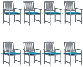 vidaXL Καρέκλες Κήπου 8 τεμ. Γκρι από Μασίφ Ξύλο Ακακίας με Μαξιλάρια