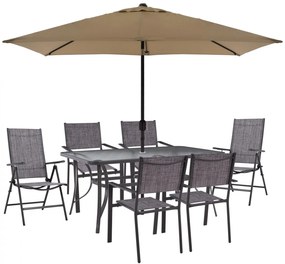 Σετ Κήπου Τραπεζαρία HM11483 8 τεμ Γκρί με Ομπρέλα Μόκα &amp; Τραπέζι 150x90x75 εκ. με 6 Καρέκλες Textline
