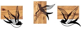 Διακοσμητικό Τοίχου Free Birds (Σετ 3Τμχ) 899SKL2320 25x3x23/24x3x25/25x3x23cm Walnut-Black Wallity Μέταλλο,Ξύλο
