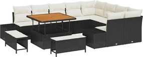 vidaXL Σετ Καναπέ Κήπου με μαξιλάρι 12 pcs Μαύρο Πολυ ράταν