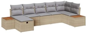 vidaXL Σετ Καναπέ Κήπου με μαξιλάρι 7 pcs Μπεζ Πολυ ράταν