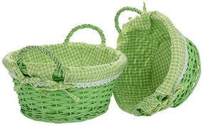 Καλάθι Με Ύφασμα (Σετ 2Τμχ) 89537 30x14-25x12cm Green Ύφασμα,Ψάθα