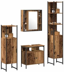 vidaXL Σετ Επίπλων Μπάνιου Άλλο 4 pcs Παλαιό ξύλο 33 x 33 x 185.5 εκ