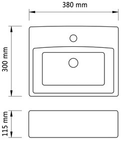 vidaXL Νιπτήρας με Οπή Βρύσης Ασημί 38 x 30 x 11,5 εκ. Κεραμικός