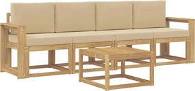 vidaXL Σειρά Καναπέ Εξωτερικού με μαξιλάρι 5 pcs Λευκό και Μπεζ