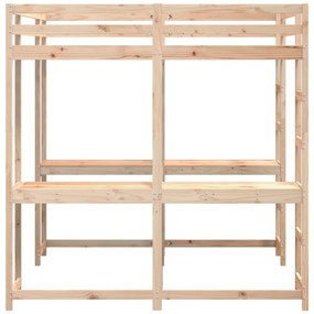 vidaXL Κρεβάτι Υπερυψωμένο Γραφείο/Σκάλα 140x200 εκ. Μασίφ Ξύλο Πεύκου