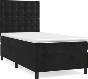vidaXL Κρεβάτι Boxspring με Στρώμα Μαύρο 90x190 εκ. Βελούδινο