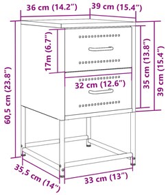 Κομοδίνο Ανθρακί 36 x 39 x 60,5 εκ. Ατσάλινο - Ανθρακί