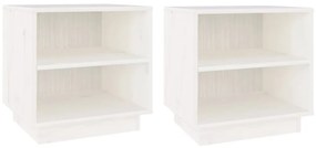 vidaXL Κομοδίνα 2 τεμ. Λευκά 40 x 34 x 40 εκ. από Μασίφ Ξύλο Πεύκου