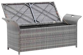 vidaXL Πάγκος Αποθήκευσης Γκρι 138 εκ. Συνθετικό Ρατάν με Μαξιλάρι