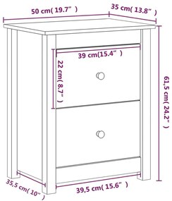 Κομοδίνα 2 τεμ. Λευκά 50 x 35 x 61,5 εκ. από Μασίφ Ξύλο Πεύκου - Λευκό