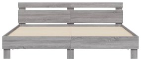vidaXL Πλαίσιο Κρεβατιού με Κεφαλάρι Γκρι Sonoma 200x200εκ. Επεξ. Ξύλο