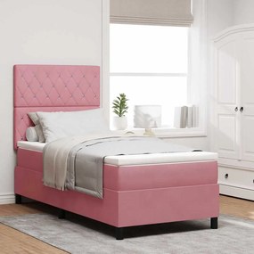 vidaXL Κρεβάτι με ελατήρια με στρώμα Ροζ 90 x 190 cm Βελούδο