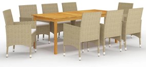 vidaXL Σετ Τραπεζαρίας Κήπου 9 τεμ. Μπεζ