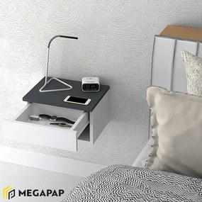 Κομοδίνο επιτοίχιο Mary Megapap χρώμα ανθρακί - λευκό 40x30x23εκ.