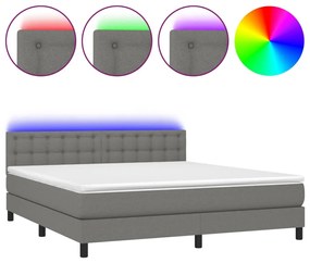 Κρεβάτι Boxspring με Στρώμα &amp; LED Σκ.Γκρι 180x200 εκ Υφασμάτινο - Γκρι