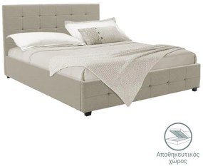 Κρεβάτι Roi διπλό με αποθηκευτικό χώρο ύφασμα εκρού 160x200εκ 173x219x110 εκ.