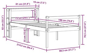 Πλαίσιο Κρεβατιού Κεφαλάρι Καφέ Κεριού 75x190εκ. Μασίφ Πεύκο - Καφέ