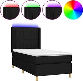 vidaXL Κρεβάτι Boxspring με Στρώμα &amp; LED Μαύρο 90x200 εκ. Υφασμάτινο
