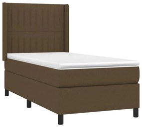 vidaXL Κρεβάτι Boxspring με Στρώμα &amp; LED Σκ.Καφέ 90x190 εκ. Υφασμάτινο