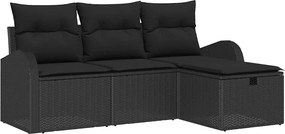 vidaXL Σετ Καναπέ με μαξιλάρι 4 pcs Μαύρο συνθετικό ρατάν