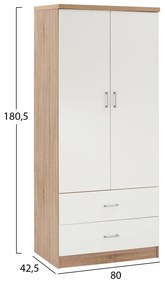 Ντουλάπα 2φυλλη Με 2 Συρτάρια Reina Sonama-Λευκή 80Χ42,5Χ180,5Υ Εκ.