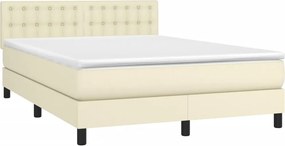 vidaXL Κρεβάτι Boxspring με Στρώμα &amp; LED Κρεμ 140x200 εκ. Συνθ. Δέρμα
