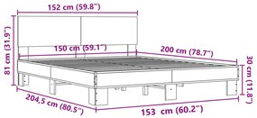 Πλαίσιο Κρεβατιού Γκρι Sonoma 150x200 εκ. Επεξ. Ξύλο &amp; Μέταλλο - Γκρι