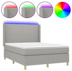 Κρεβάτι Boxspring με Στρώμα &amp; LED Αν.Γκρι 140x190εκ. Υφασμάτινο - Γκρι