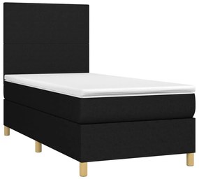 vidaXL Κρεβάτι Boxspring με Στρώμα &amp; LED Μαύρο 90x200 εκ. Υφασμάτινο