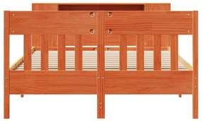 Κρεβάτι Βιβλιοθήκη Χωρίς Στρώμα 150x200 εκ Μασίφ Ξύλο Πεύκου - Καφέ