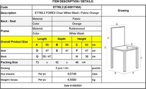 FOREX Καρέκλα White Wash, Ύφασμα Πορτοκαλί   1τμχ
