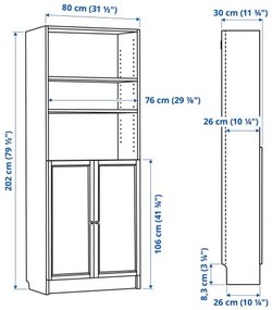 BILLY/OXBERG βιβλιοθήκη με πόρτες, 80x30x202 cm 094.833.67