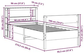 Σκελετός Κρεβατιού Χωρίς Στρώμα 90x190 εκ Μασίφ Ξύλο Πεύκου - Καφέ