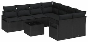 vidaXL Σετ Καναπέ Κήπου 9 pcs Μαύρο 55 x 55 x 37 εκ συνθετικό ρατάν