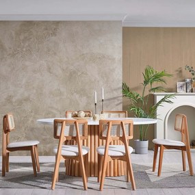 Τραπεζαρία Pera (Σετ 7Τμχ) 117FRF1509 170x90x75cm White-Natural Six Seater Mdf, Wood