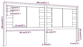 Κεφαλάρι Κρεβατιού Γκρι 206 x 4 x 100 εκ. από Μασίφ Ξύλο Πεύκου - Γκρι