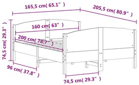 Σκελετός Κρεβ. Χωρίς Στρώμα Λευκό 160x200 εκ Μασίφ Πεύκο - Λευκό