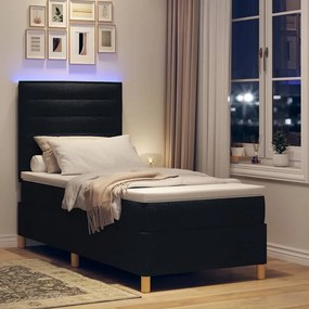vidaXL LED Κρεβάτι με βάθρο με στρώμα Μαύρο 80 x 200 cm ύφασμα