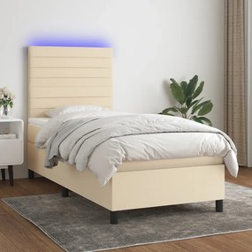 vidaXL Κρεβάτι Boxspring με Στρώμα &amp; LED Κρεμ 100x200 εκ. Υφασμάτινο