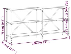 Τραπέζι Κονσόλα Καφέ Δρυς 160x30x75 εκ. Επεξ. Ξύλο/Σίδηρος - Καφέ