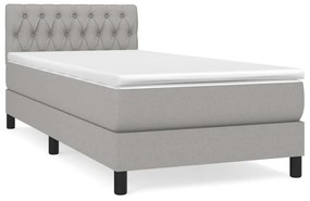 vidaXL Κρεβάτι Boxspring με Στρώμα Ανοιχτό Γκρι 90x190 εκ. Υφασμάτινο