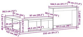 Κομοδίνο με Γραφείο Λευκό 232x122x75 εκ. από Μασίφ Ξύλο Πεύκου - Λευκό