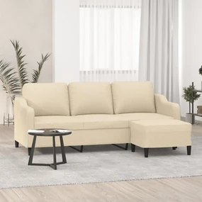 vidaXL Καναπές Τριθέσιος Κρεμ 180 εκ. από Υφασμάτινος με Υποπόδιο
