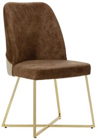 Καρέκλα Elsie pakoworld βελούδο καφέ antique-χρυσό gloss πόδι - Μέταλλο - 190-000021