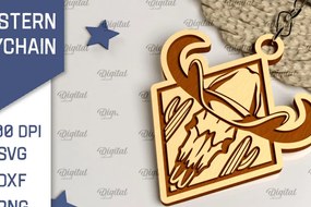 Intra απο ξύλο plywood 3mm-4mm πάχος - Cowboy Western Keychain Laser Cut Δίασταση 4x4 cm INTRAFABR-99200294